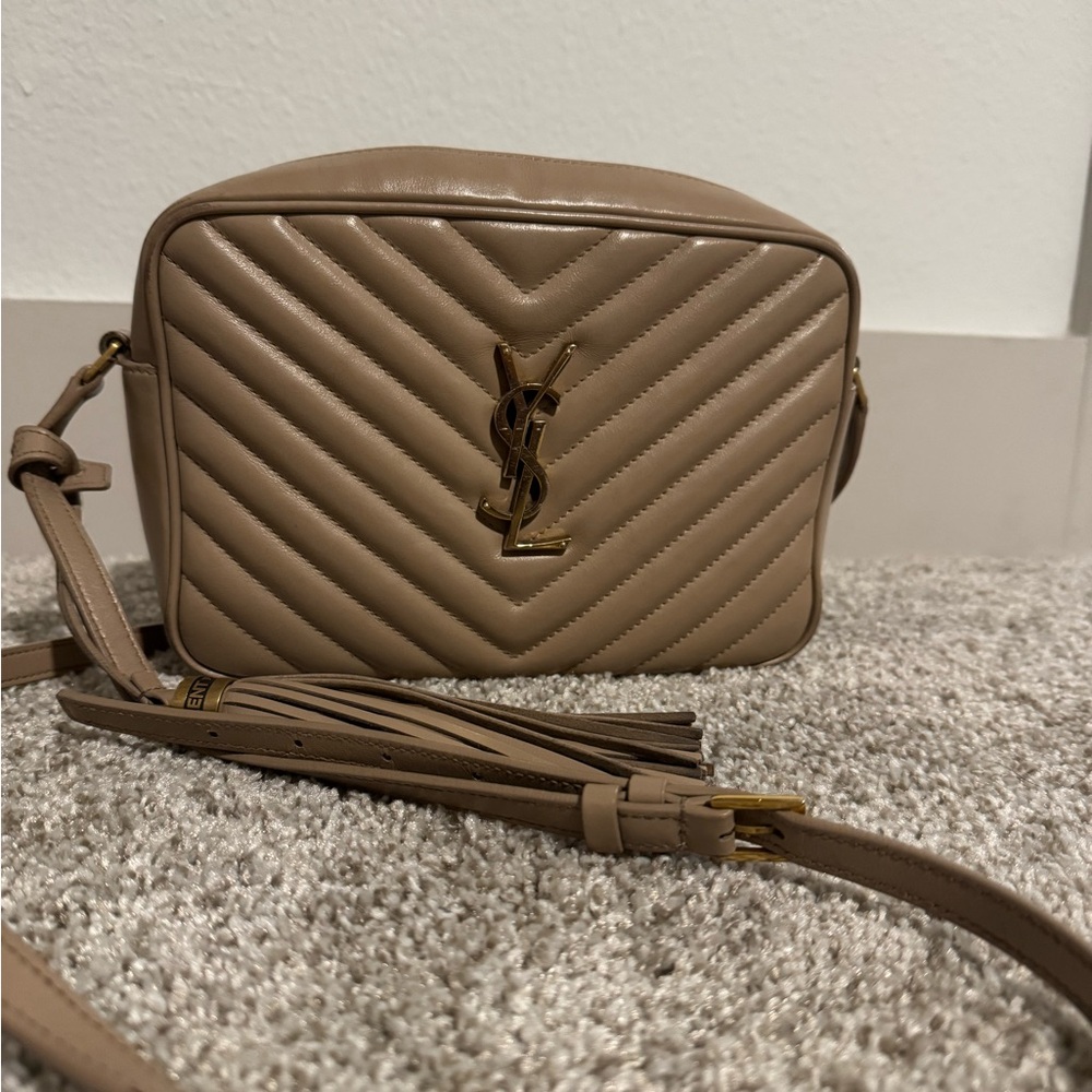 Yves Saint Laurent Tan Chevron Crossbody Bag